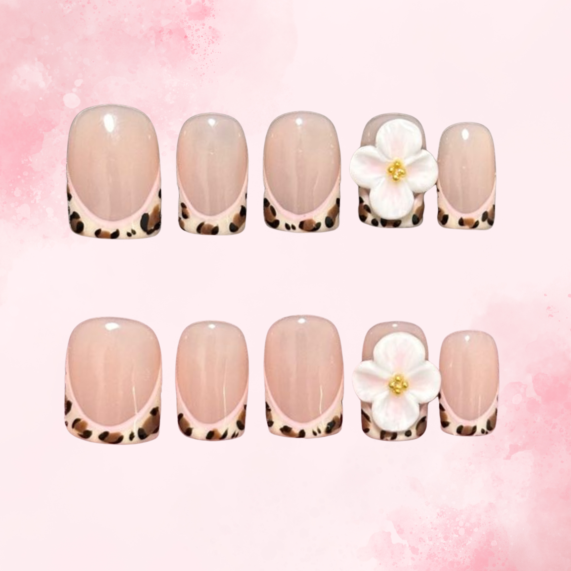 Wild Petal | Handmade Nails,Ellie Vincy Press on Nails,Short Almond,Cute, Floral, French tip,Handmade White, Pink, Floral press on nails,10 pcs, False nails,Reusable,Glue on nails,Sticky on nails,Pop on nails