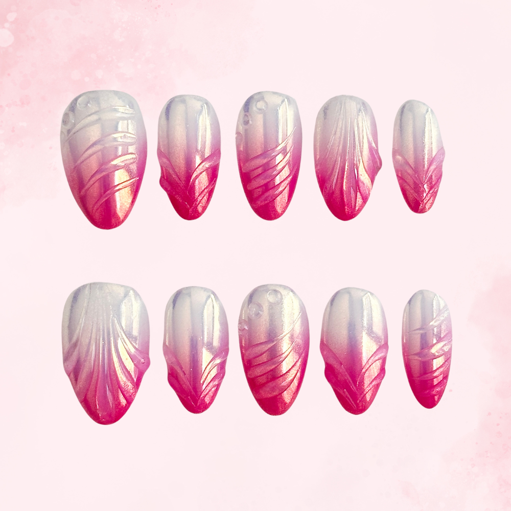 Almond Swirl | Handmade Nails,Ellie Vincy Press on Nails,Short, Medium Almond,Floral, Cute,Handmade Red, White, Pink, White press on nails,10 pcs, false nails,reusable,glue on nails