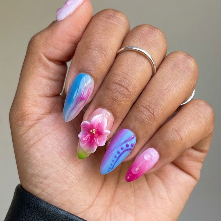 ellie vincy press on nails Purple Floral | Handmade Nails Almond Pink, Blue, White Cute, Floral