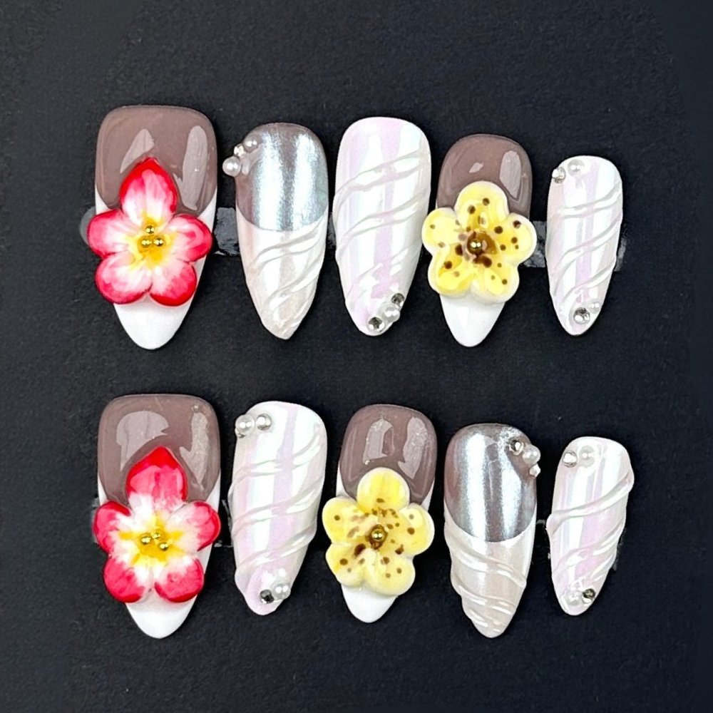 Instagram Press on Nails Black (floral design)