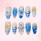 Blue Shell | Handmade Nails,Ellie Vincy Press on Nails,Long, Medium  Almond,Floral, Cute, Natural, Ombre,Handmade White, Blue, Gray press on nails,10 pcs, false nails,reusable,glue on nails