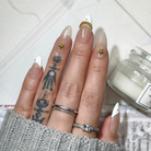 Classic Nails  | Handmade Nails,Ellie Vincy Press on Nails,Medium  Almond,French tip,Handmade Multicolor, White, Gold press on nails,10 pcs, false nails,reusable,glue on nails