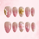 3D Blossom | Handmade Nails,Ellie Vincy Press on Nails,Medium, Short  Almond,Floral, Cute, French tip,Handmade Red, White, Pink, Floral press on nails,10 pcs, false nails,reusable,glue on nails