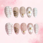 Petal Scales | Handmade Nails,Ellie Vincy Press on Nails,Short  Almond,Cute, Floral, French tip, Solid color,Handmade White, Gold, Nude, Floral press on nails,10 pcs, False nails,Reusable,Glue on nails,Sticky on nails,Pop on nails