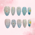 Frosted Blossom | Handmade Nails,Ellie Vincy Press on Nails,Short  Almond,Cute, Floral, French tip,Handmade White, Blue, Nude, Floral, Yellow press on nails,10 pcs, False nails,Reusable,Glue on nails,Sticky on nails,Pop on nails