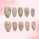 Pearl Drapes | Handmade Nails,Ellie Vincy Press on Nails,Short  Almond,Cute, Floral, French tip,Handmade White, Nude, Floral, Yellow, Clear press on nails,10 pcs, False nails,Reusable,Glue on nails,Sticky on nails,Pop on nails