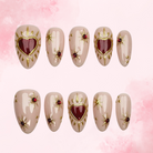 Sacred Flame | Handmade Nails,Ellie Vincy Press on Nails,Short  Almond,Cute, Floral, French tip,Handmade White, Floral, Clear, Gold, Beige press on nails,10 pcs, False nails,Reusable,Glue on nails,Sticky on nails,Pop on nails