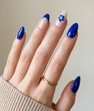 ellie vincy press on nails  Indigo Bloom | Handmade Nails Almond  White, Blue, Nude, Floral  Cute, Floral, French tip