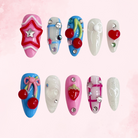 Sweet Treat | Handmade Nails,Ellie Vincy Press on Nails,Long, Medium  Almond,Floral, Cute, Glitter,Handmade Pink, White, Floral, White press on nails,10 pcs, False nails,Reusable,Glue on nails,Sticky on nails,Pop on nails