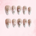Starlit Heart Bloom | Handmade Nails,Ellie Vincy Press on Nails,Short  Almond,Iridescent, Metallic, Solid color,Handmade White, Gold press on nails,10 pcs, False nails,Reusable,Glue on nails,Sticky on nails,Pop on nails