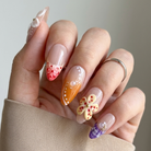ellie vincy press on nails  Dewy Floral | Handmade Nails Almond  Pink, White, Orange  Floral