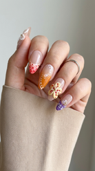 Ellie Vincy Press on Nails  Dewy Floral | Handmade Nails Almond  Pink, White, Orange  Floral